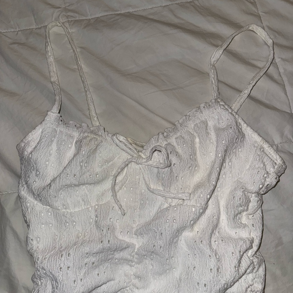 White Ruched Spaghetti Strap Dress - Picture 3 of 5